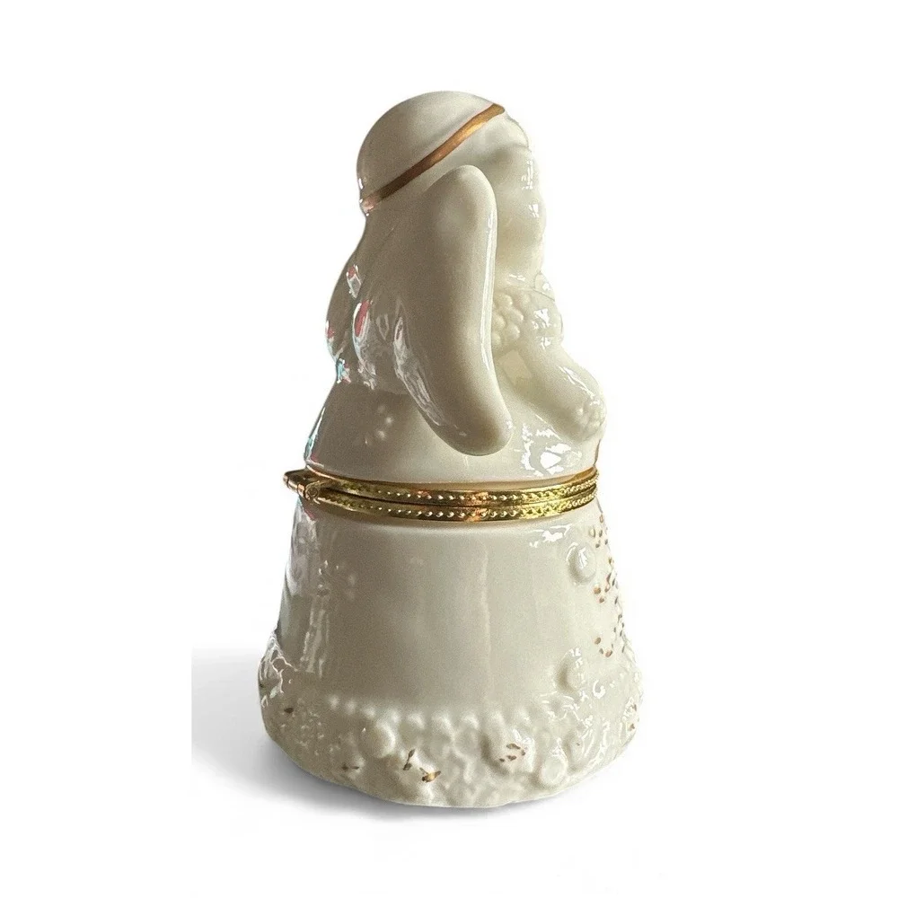 Angel Trinket Box Jar Porcelain Ivory Color‎ with Gold Trim Hinged Opening - Picture 2 of 4